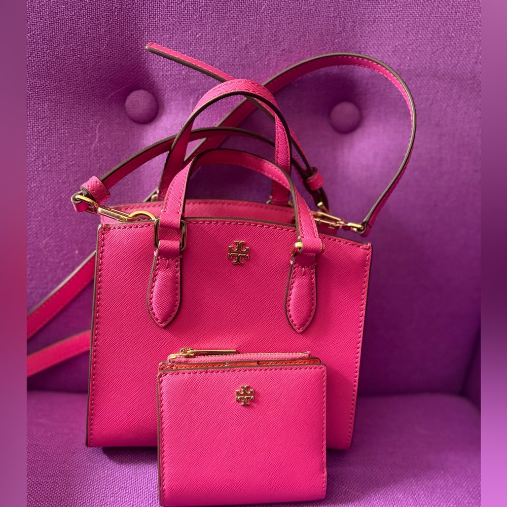 Tory Burch Emerson Mini Satchel Crossbody Shoulder Bag and Wallet - Vibrant Pink